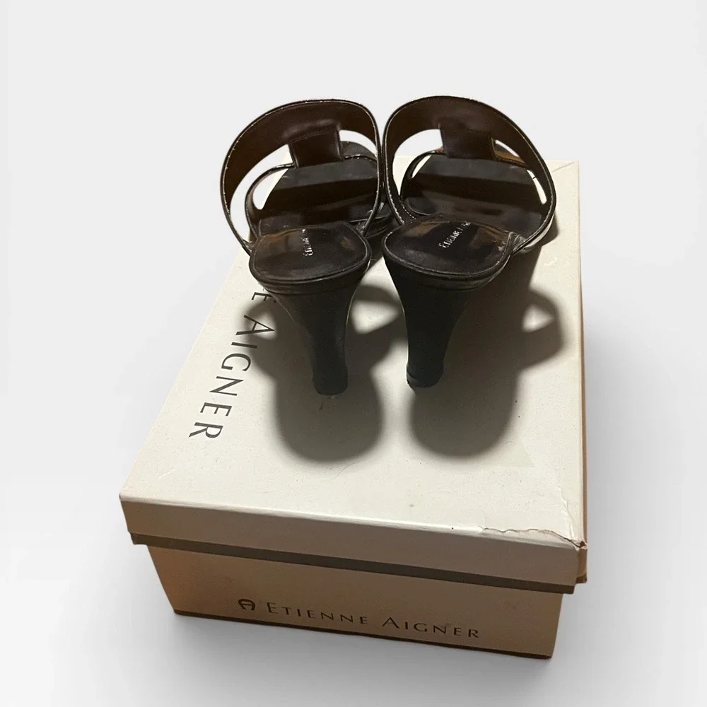 Etienne Aigner Women 9M‎ Black Milo Heeled Sandal Horseshoe Open Toe Straps